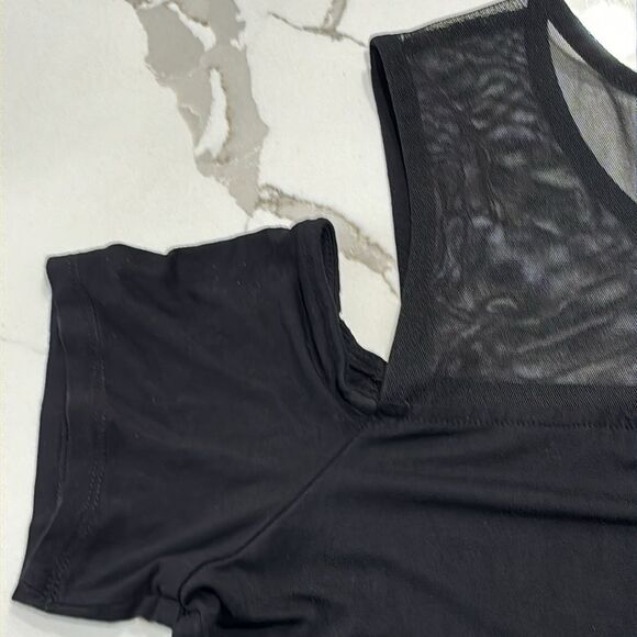 Tahari | Women’s Keyhole Black Button Semi Sheer Cold Shoulder Blouse Shirt - Picture 6 of 13